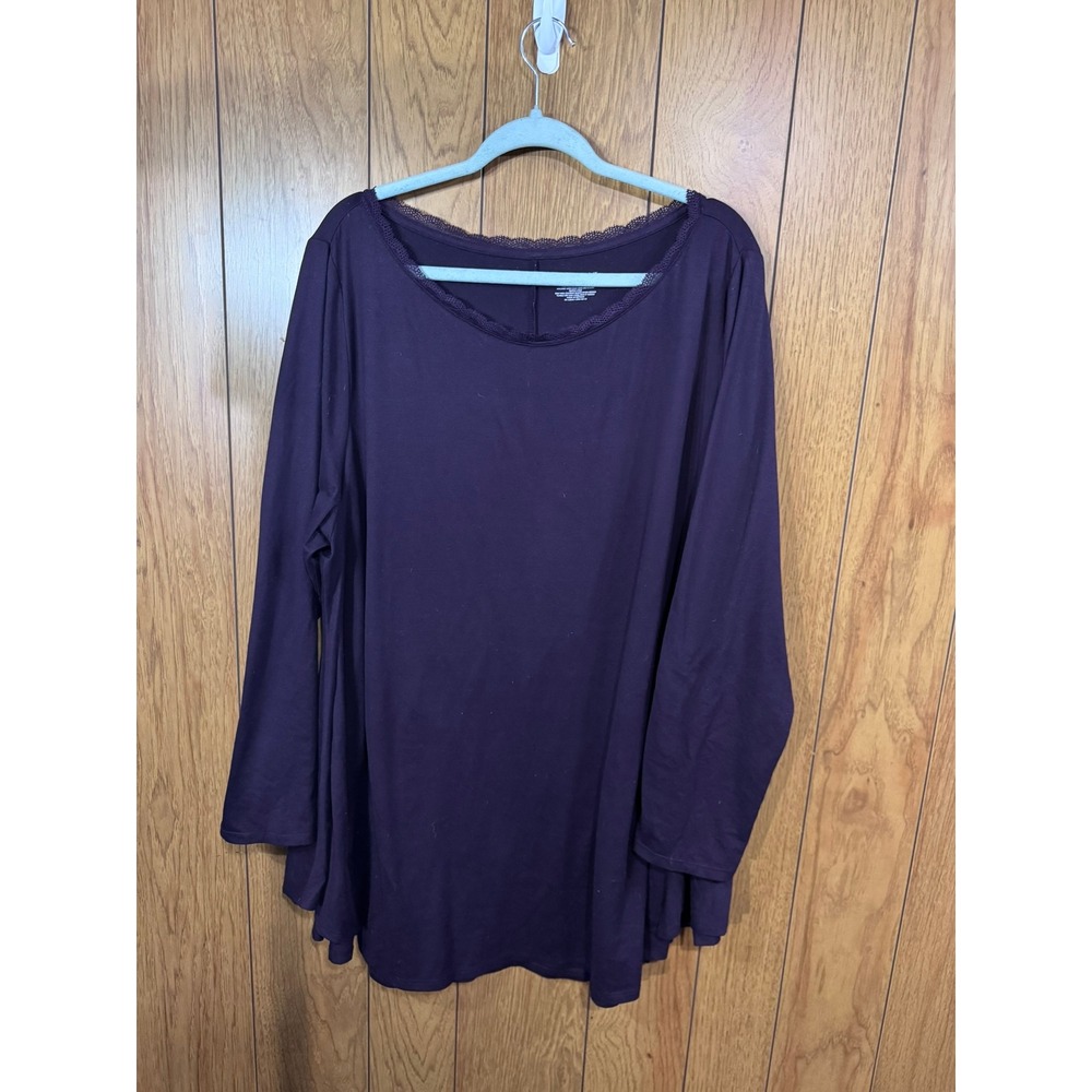 Lane Bryant Womens Purple Lace Trim Scoop Neck Long Sleeve Tunic Top 22/24